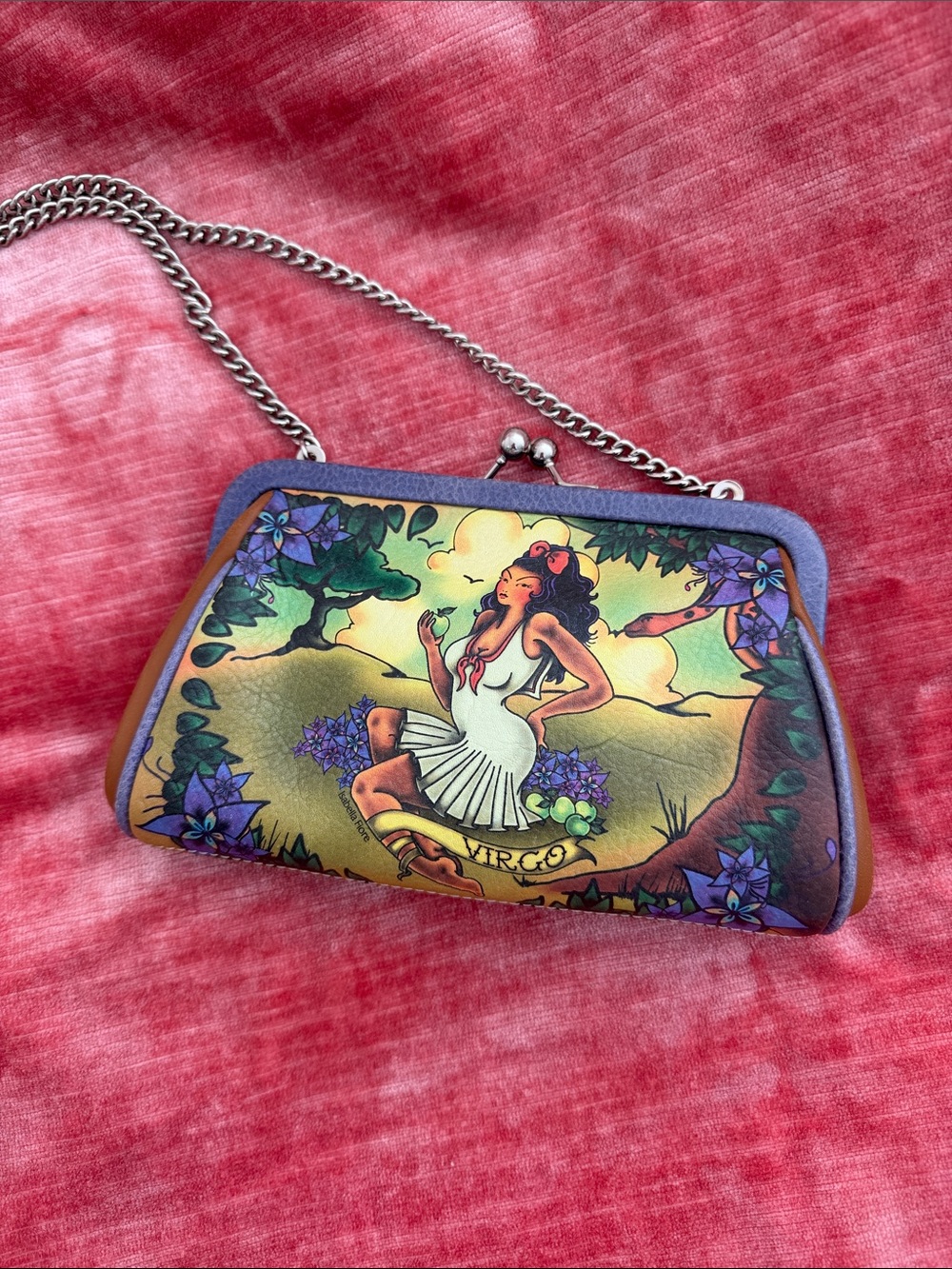 Isabella Fiore Purple Floral Virgo Kiss-Lock Clutch